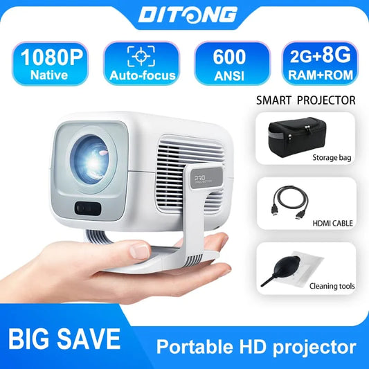 DITONG X3Plus Smart Projector – Native 1080P 4K Support, Android 11, WiFi 6, Auto-Focus, 600 ANSI Lumens | Home Theater