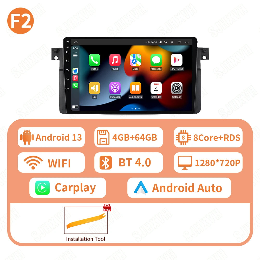 9" Android Car Stereo for BMW E46 318 320 325 330 335 & M3 (1998–2006) — Wireless CarPlay, Android Auto, GPS