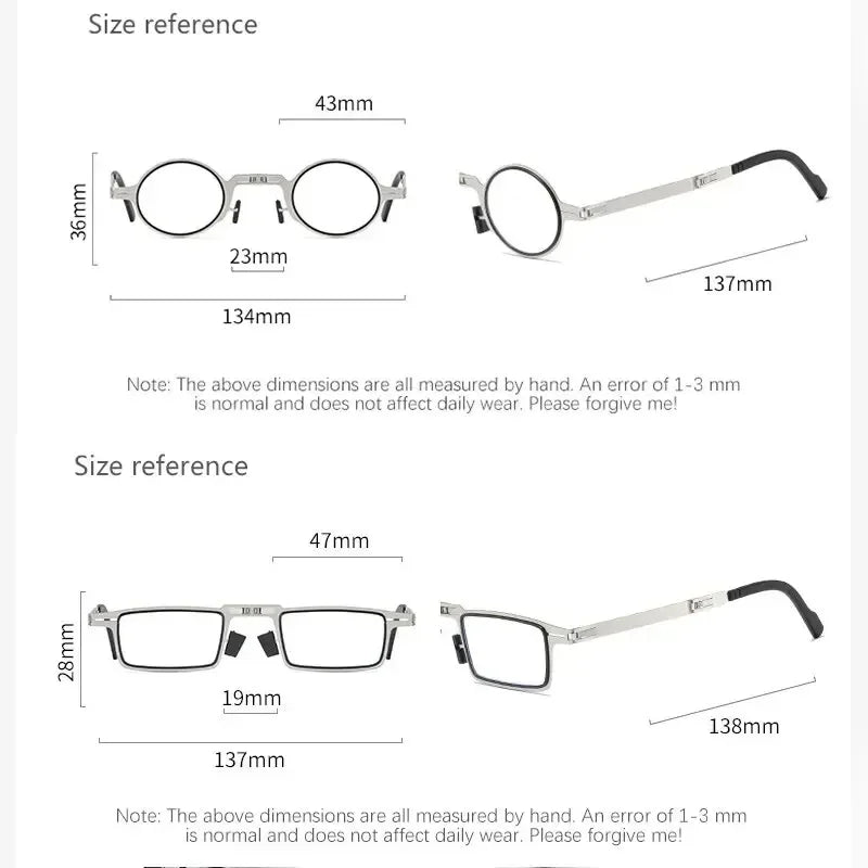 Portable Folding Reading Glasses with Case — Metal Frame, Blue Light Filter, Unisex