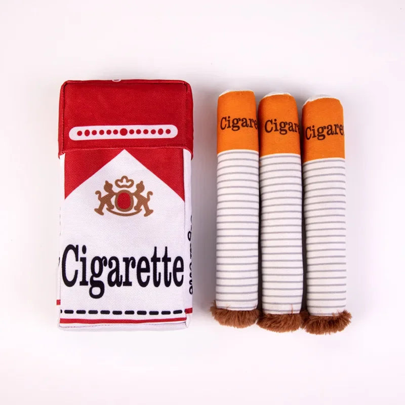Funny Cigarette Pack Plush Dog Toy Set, Squeaky