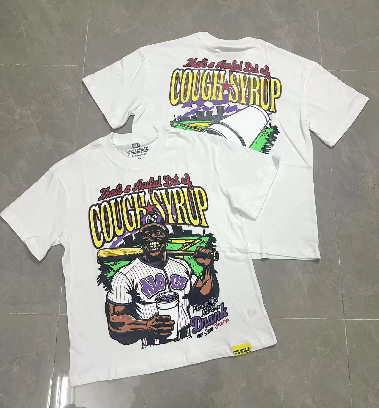 That's A Awful Lot of Cough Syrup Short Sleeve American Street Pop Hip-hop Cartoon Pattern Print Tops COUGH SYRUP T-shirt