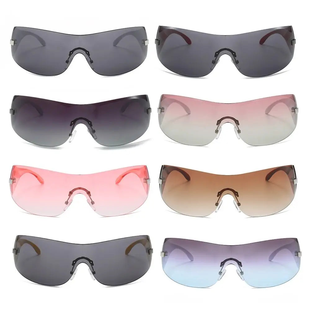 Trendy Y2K Sunglasses for Women  Men Rimless Wrap-Around Sunglasses Futuristic One Piece Shades Fashion Hip Hop Sun Glasses