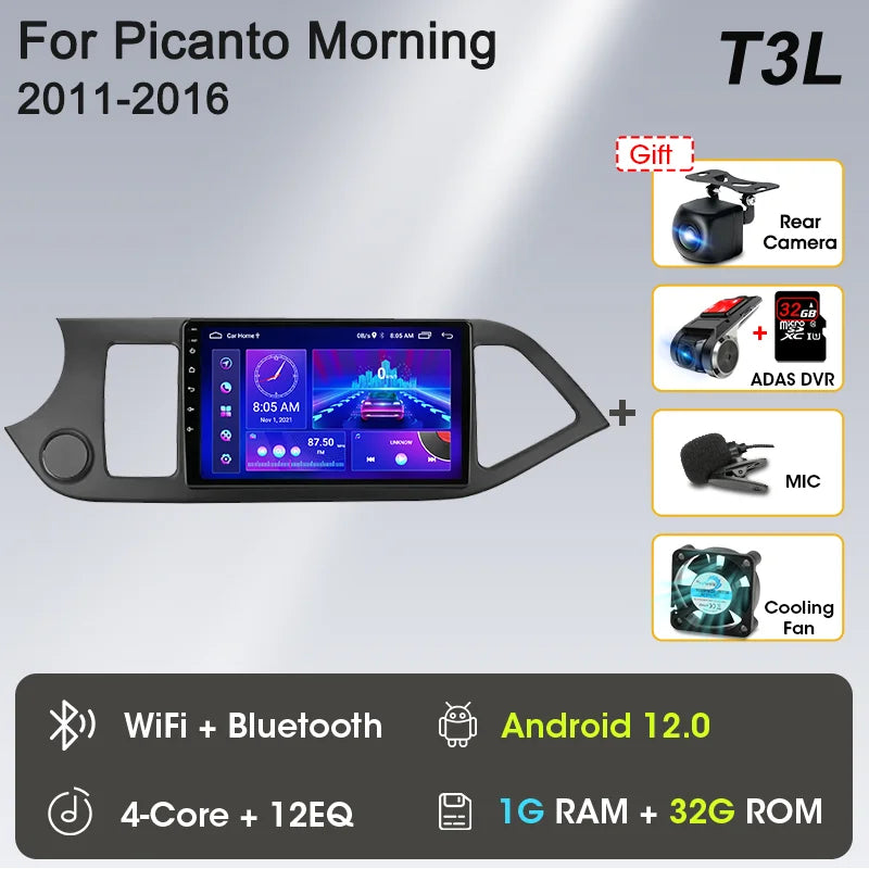 2-DIN Android Car Stereo for Kia Picanto / Morning (2011–2016) — CarPlay, Android Auto, GPS Navigation