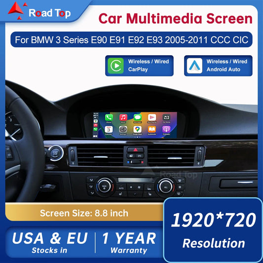8.8" Wireless CarPlay & Android Auto Display Screen, Compatible with BMW 3 Series E90 E91 E92 E93