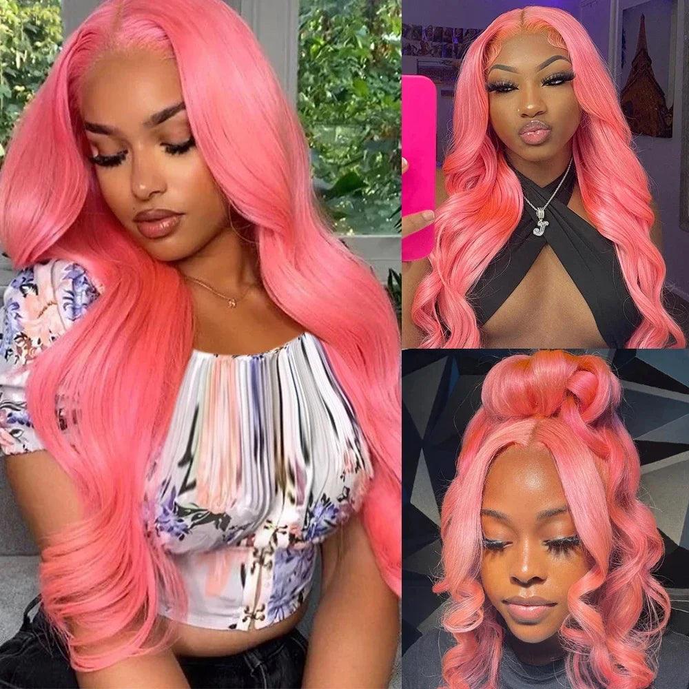 Light Pink Body Wave 13x6 HD Lace Front Human Hair Wig — Pre-Plucked