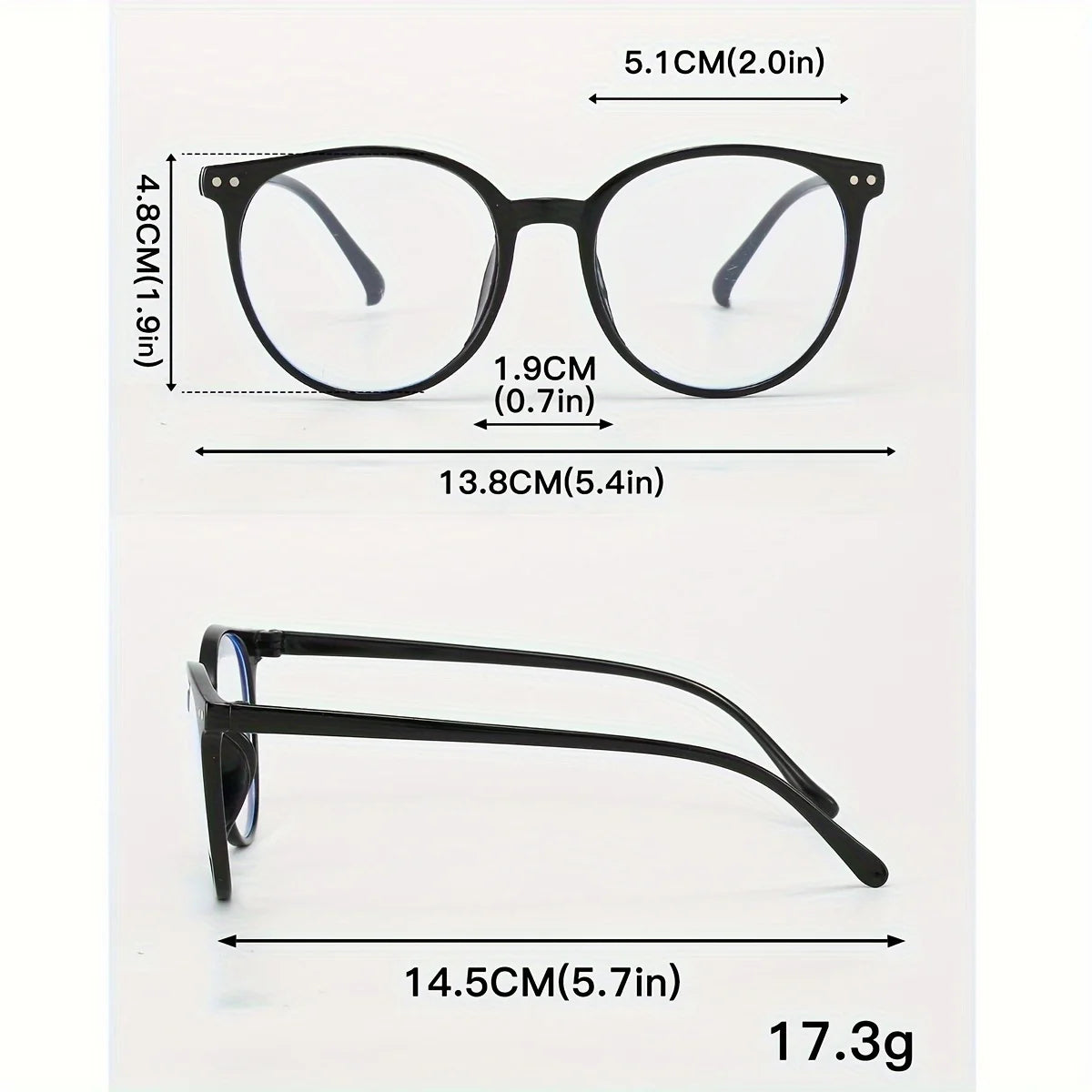Women's Retro Oval Frame Glasses with Metallic Studs - Black