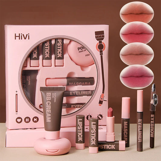 9 Piece Women's Christmas Makeup Set - Lipsticks, Powder, BB Cream, Eye Kit