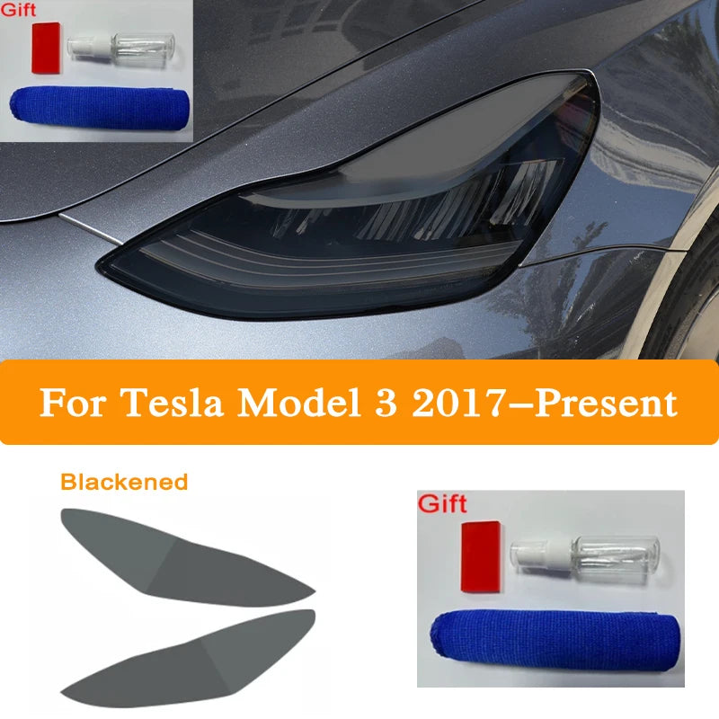 Headlight Tint Smoke Black TPU Protective Film – Compatible with Tesla Model 3, Y, S, X