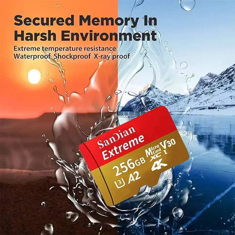 High Speed Micro TF SD Card 128GB 256GB Class10 U3 V30 Up to 100MB/s for Camera Drone Driving Recorder Waterproof Memory Card