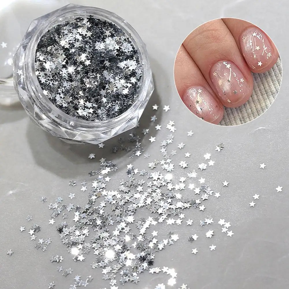 Silver Glitter for Nails Design Shiny Nail Glitter Flakes Sparkling Silver Nail Sequins Starlight Sequins Glitters Nails Charms