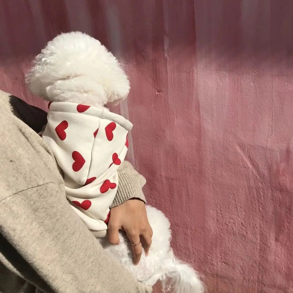 Heart Design Dog Hoodie - Hooded Coat for Small & Medium