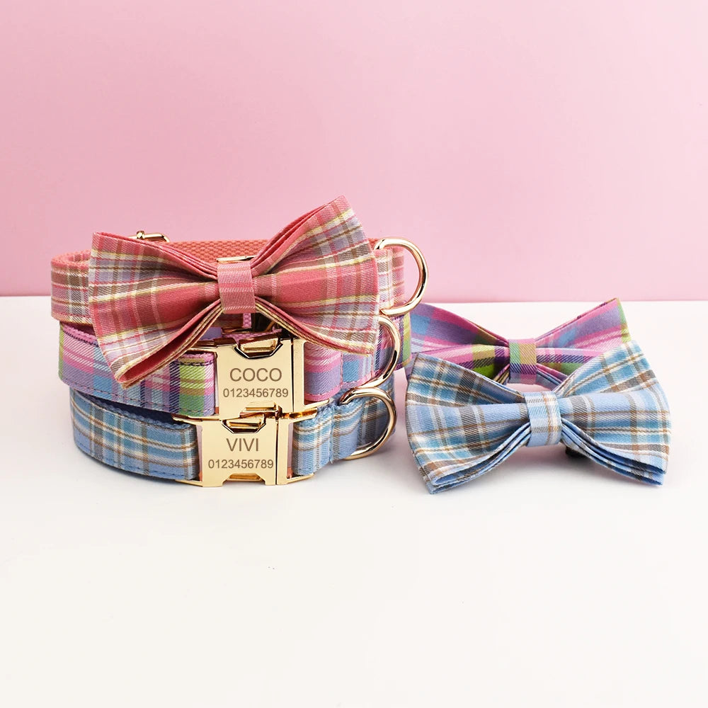Padded Dog Collar & Leash Set - Plaid & Velvet Bow Styles, S-XL - photo 4