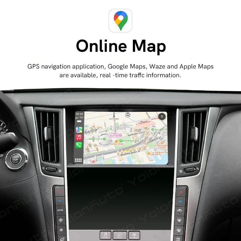 YolanAuto Wireless CarPlay Android Auto for Infiniti Q50 Q50L Q60 QX50 QX60 QX70 2013-2019 Support GPS Music Airplay 360 Camera