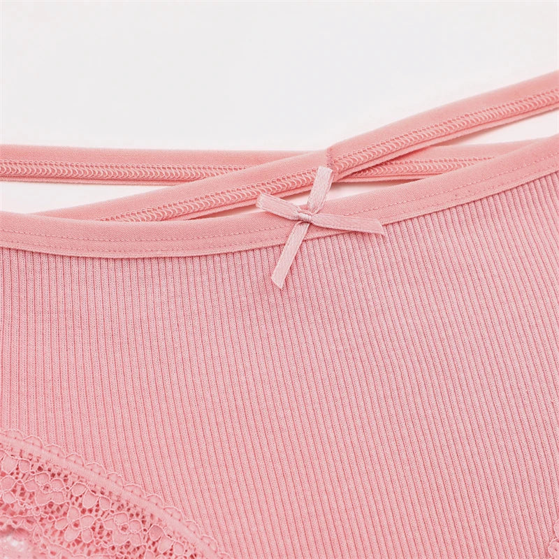 2PCS Cotton Panties for Women Sexy Lace Brazilian Briefs Female Low-Waist Cross Webbing Underpants Stretch Breathable Intimates