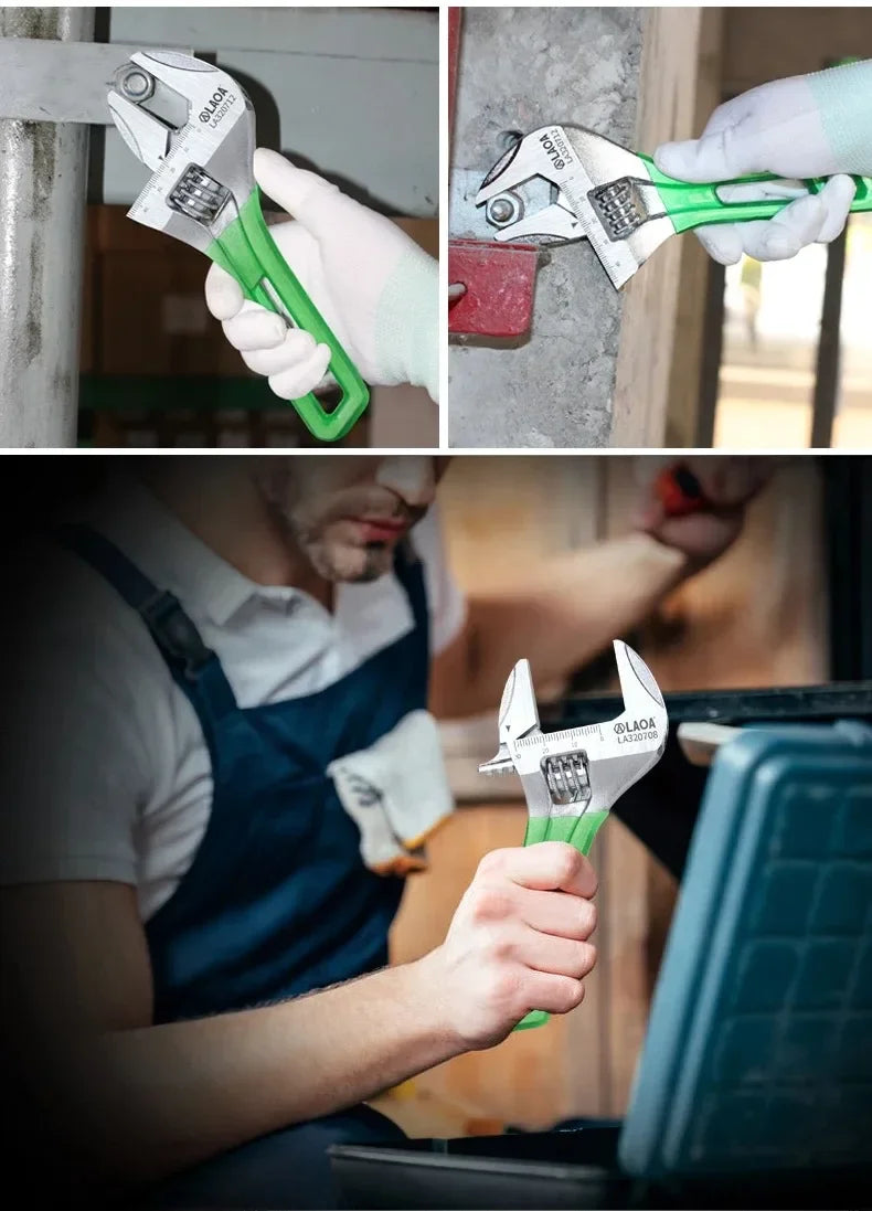 LAOA Short Handle Wrench Adjustable Light Weight Large Open Spanner 6" 8" 10" 12" Repair Tool