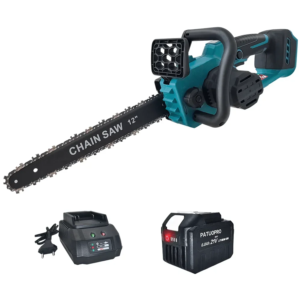 12 Inch Brushless Cordless Electric Saw Handheld Rechargeable Chainsaw Wood Cutting Garden Pruning Tool For Makita 18V Battery