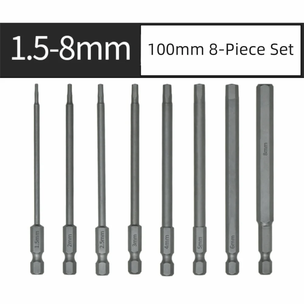 Tool Parts S2 Steel Hex Head Allen Wrench 1/4 Inch 100mm Length Hex Key Screwdriver 1.5-12mm Screwdriver Bits DIY Projects