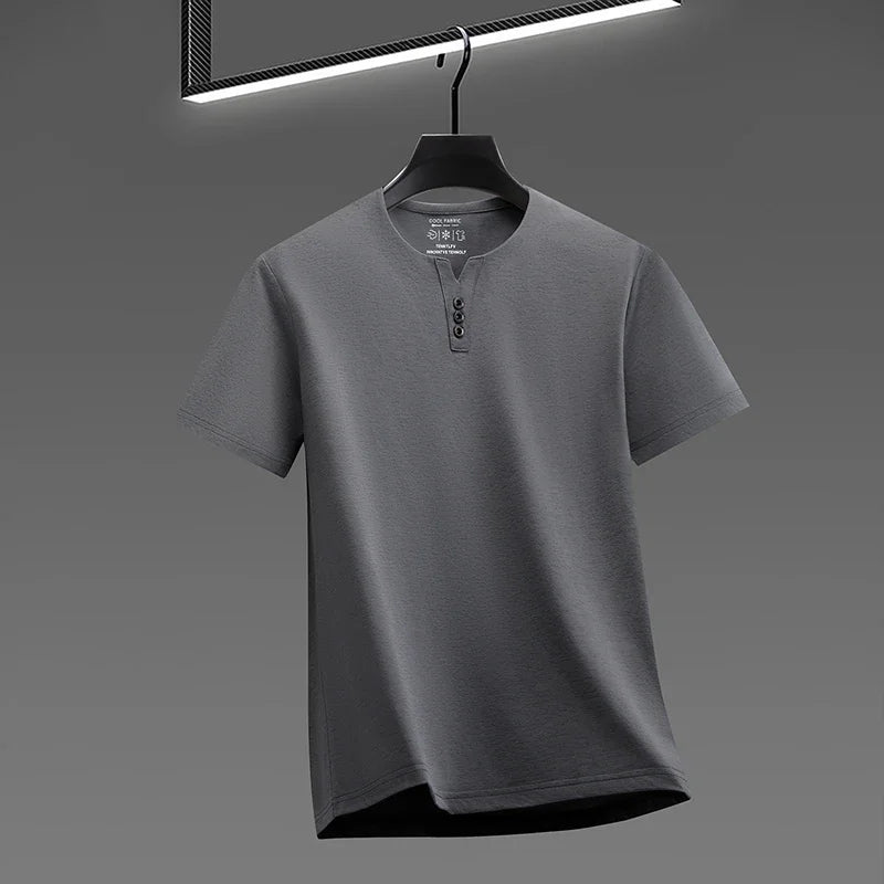 Men's Soft Henley Tee - Three-Button Detail, Short Sleeve Casual