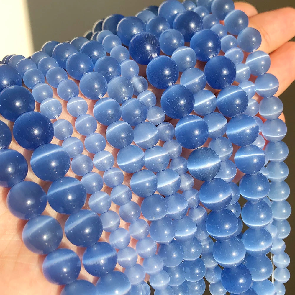 4/6/8/10/12mm Pink Color Cat Eye Opal Beads Natural Stone Glass Loose Beads for Jewelry Making DIY Bracelets Accessories 15''