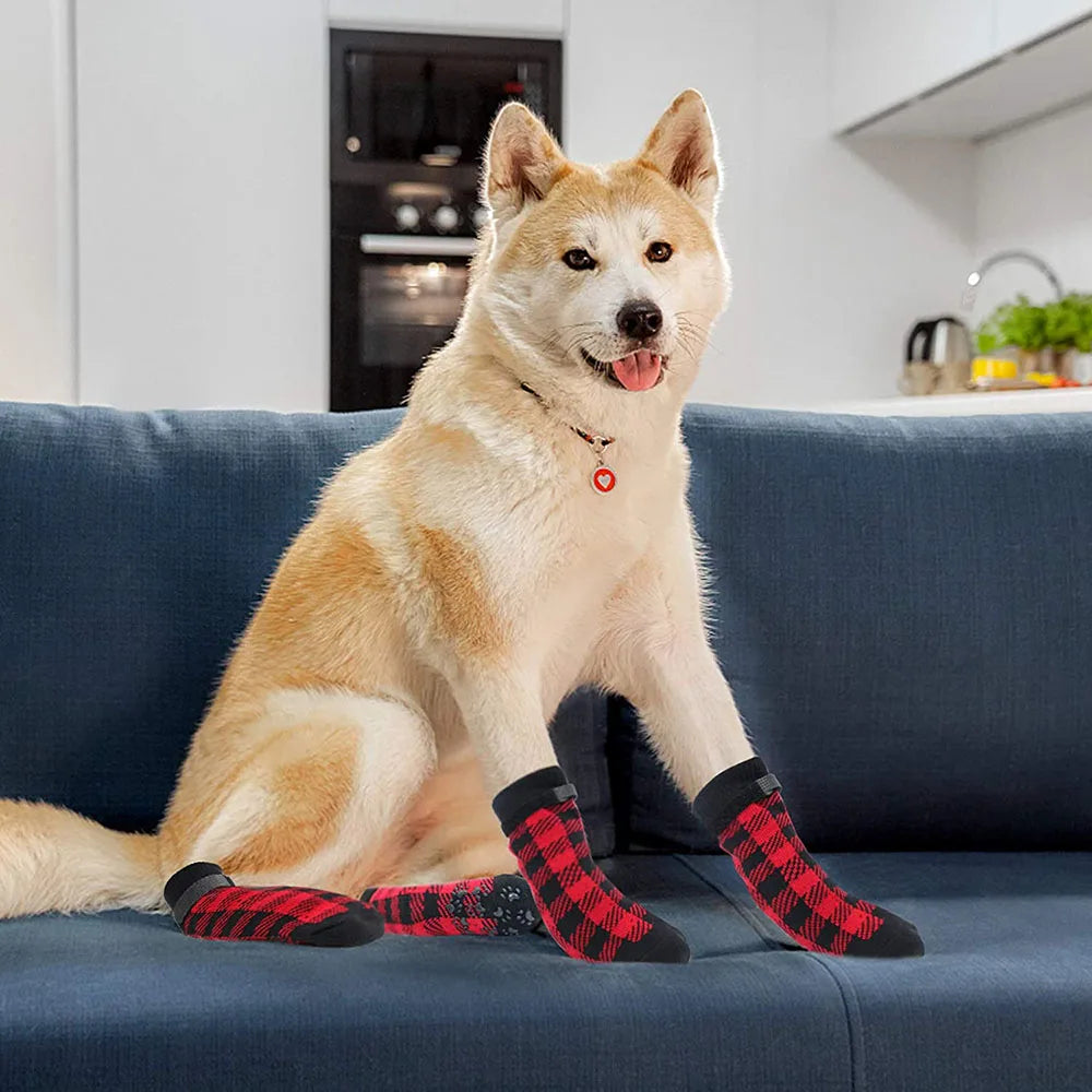 Anti-Slip Dog Socks Adjustable Pet Non-Slip Paw Protection with Paw Pattern for Puppy Dog Indoor Traction Control Wear on Floor
