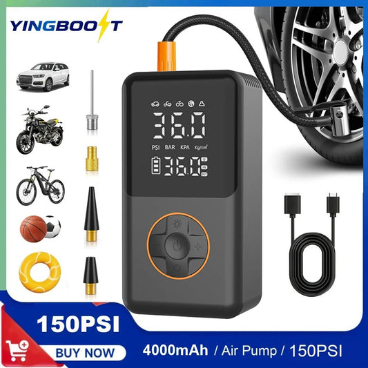 YINGBOOST Mini Cordless Tire Inflator 150 PSI with LED Light