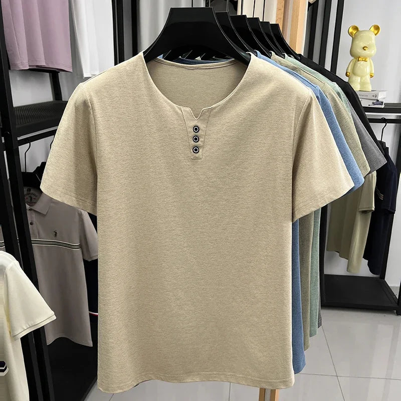 Men's Henley Tee - Short Sleeve, Slim Fit Breathable Streetwear