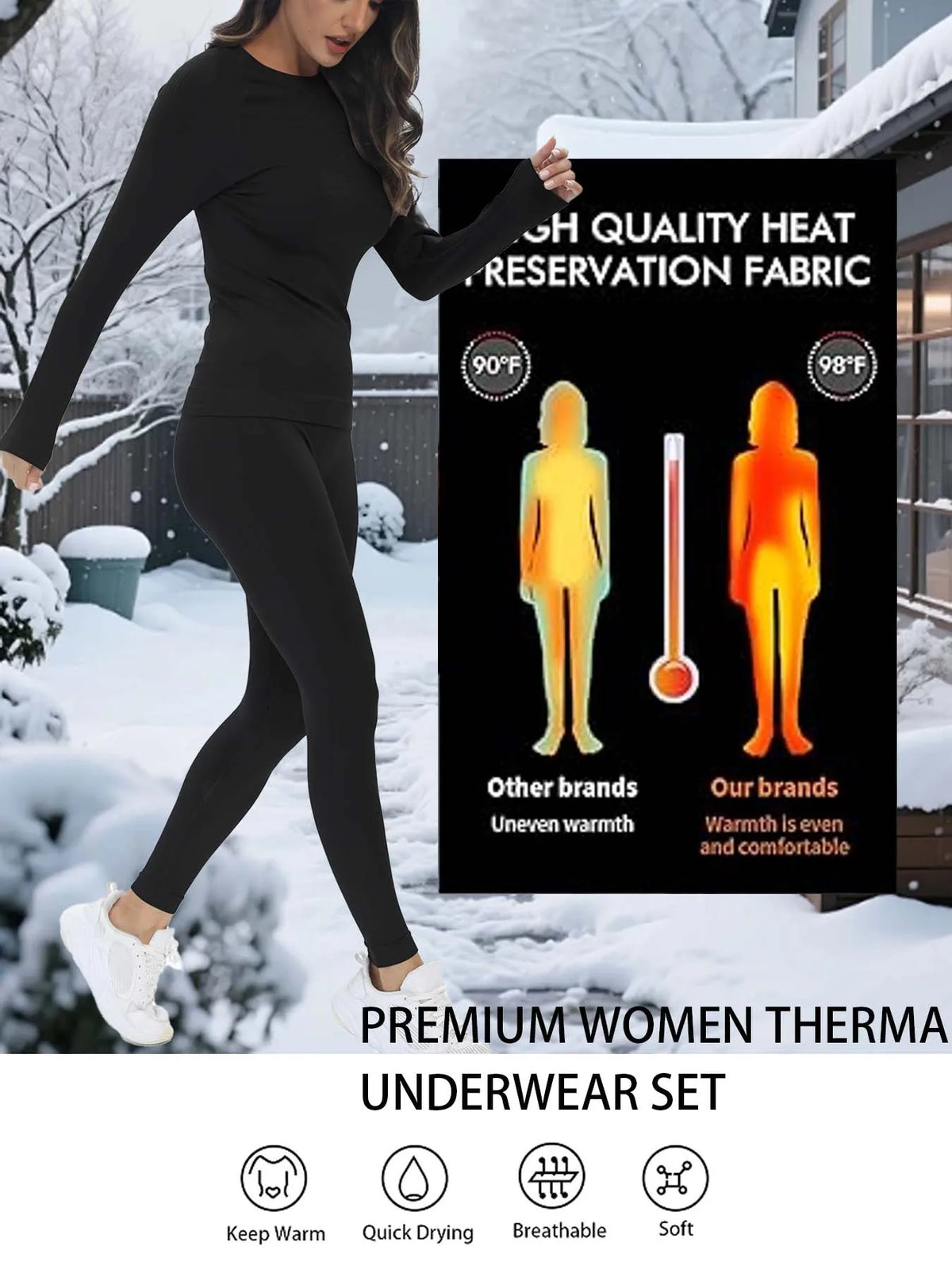 Women's Thermal Long Johns Set - Stretch Base Layer Top and Pants - photo 5
