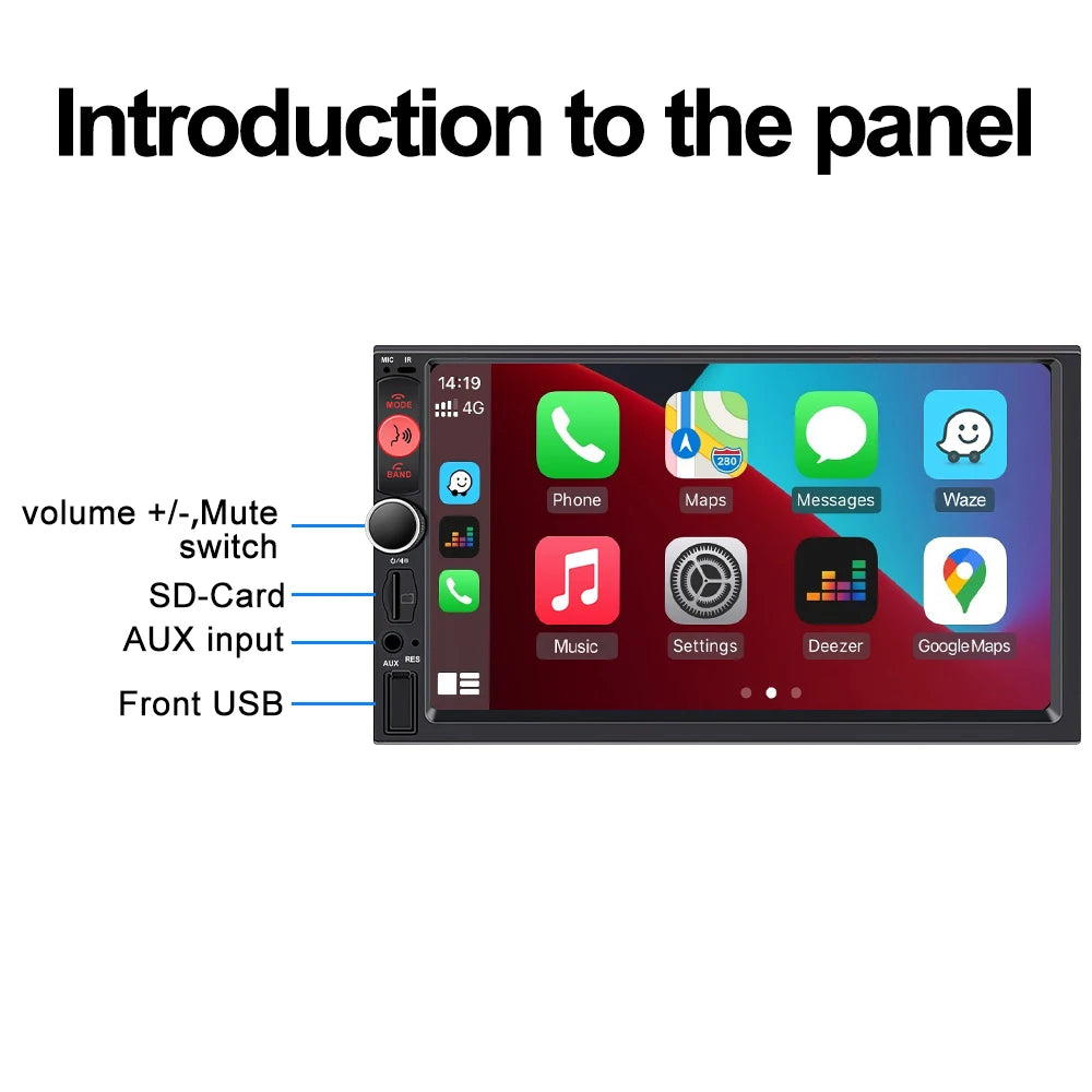 XIMA 2Din 7" IPS Universal Wireless CarPlay Android Auto Car Radio Stereo Multimedia Autoaudio FM Receiver Mirror Link Monitor