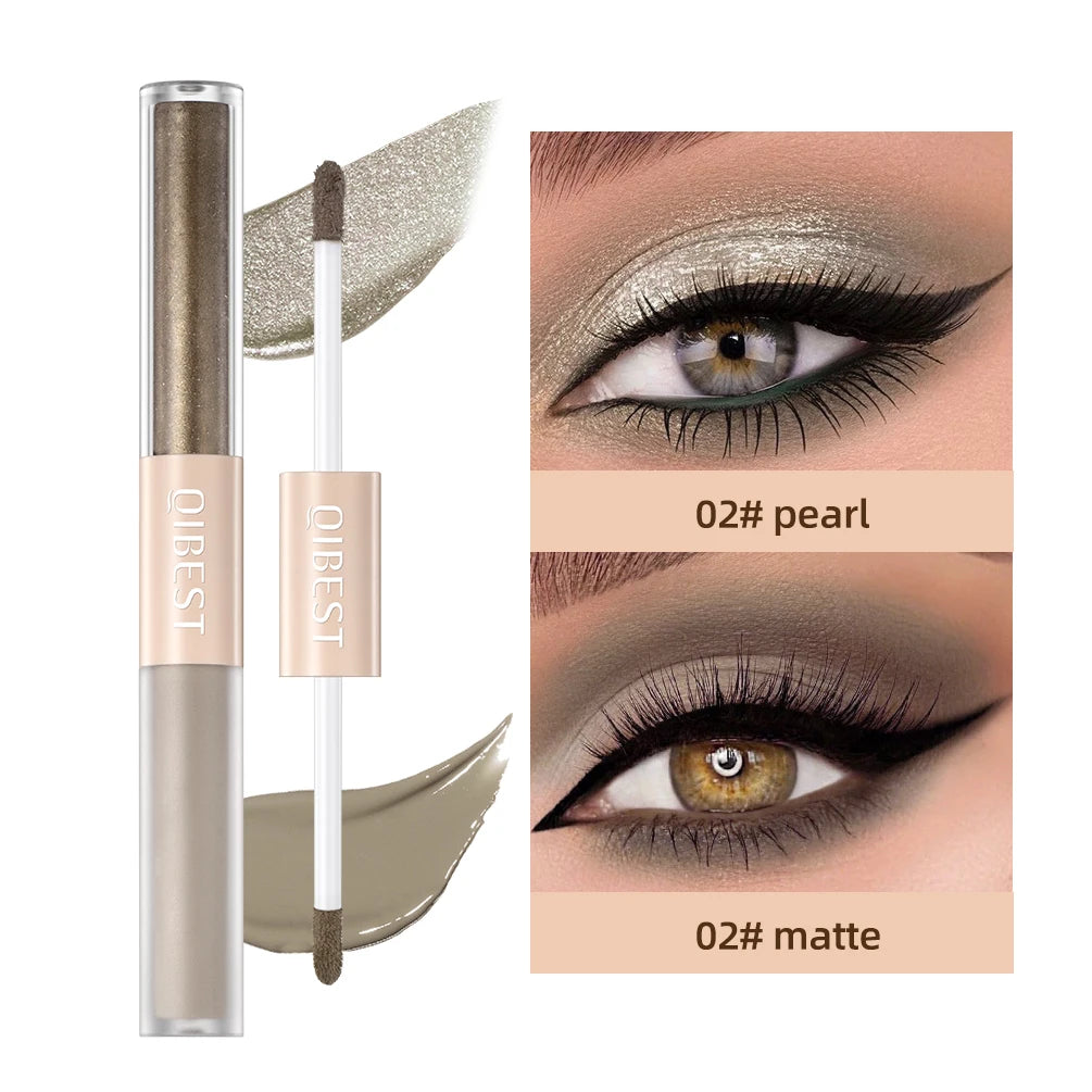 QIBEST Double End Glitter Matte Eye shadow Stick Pencil Eyeshadow Makeup Waterproof Bicolor Shimmer Cosmetics Beauty Makeup Tool