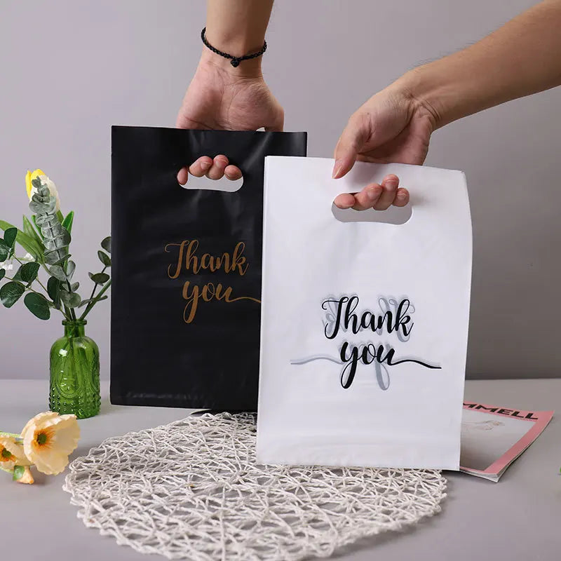 30/20/10pcs Gift Packaging Bags 6 Size Gratitude Handbags Thank you Plastic Shopping Tote Bags Wedding Birthday Bag Flat Pockets