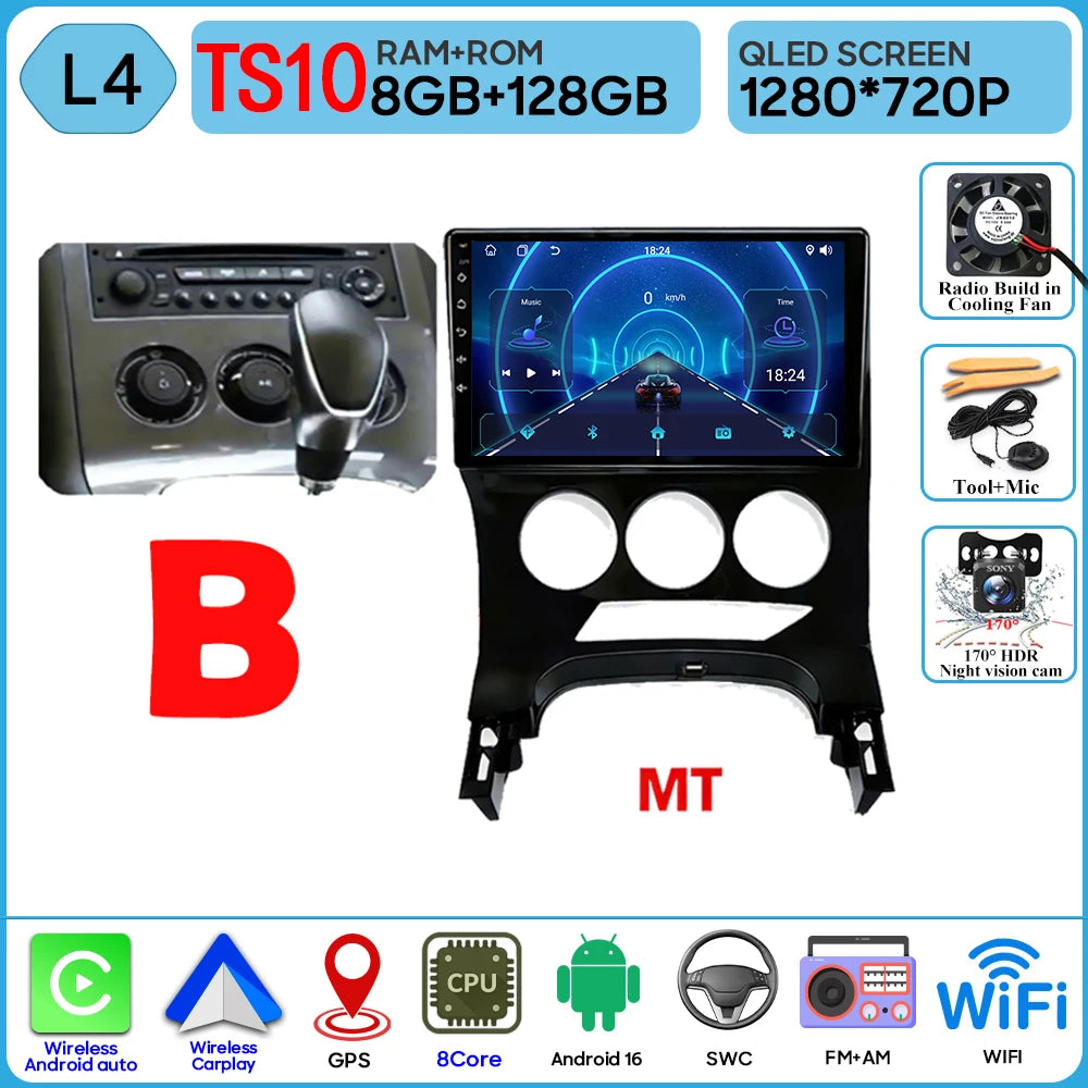 Carplay Android 16 For Peugeot 3008 5008 AT MT 2009 2012 -2016 Screen Video Car Radio GPS Navigation Car Monitor DVD DSP Stereo