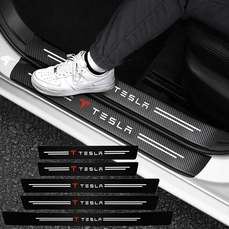 Carbon Fiber Car Door Sill Protector Sticker – Tesla Model 3, Y, S, X, Cybertruck & Roadster
