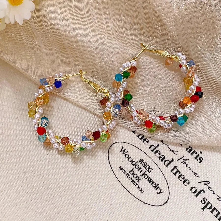 Women's Big Full Crystal Circle Hoop Earrings Fashion Party Wedding Accessory Boucle Oreille Femme Classic round Metal Earrings
