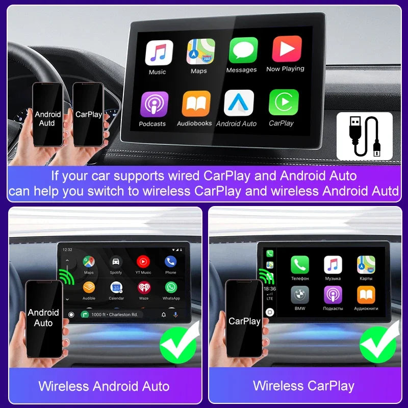 FLIXIVI Mini Wireless CarPlay & Android Auto Adapter — USB Plug and Play AI Box