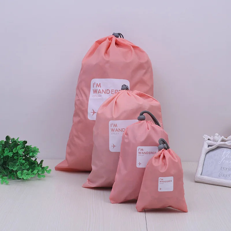 4 Pcs/Set Travel Waterproof Drawstring Storage Bags for Clothes Shoes Toys Multi Purpose Home Organize Pouches