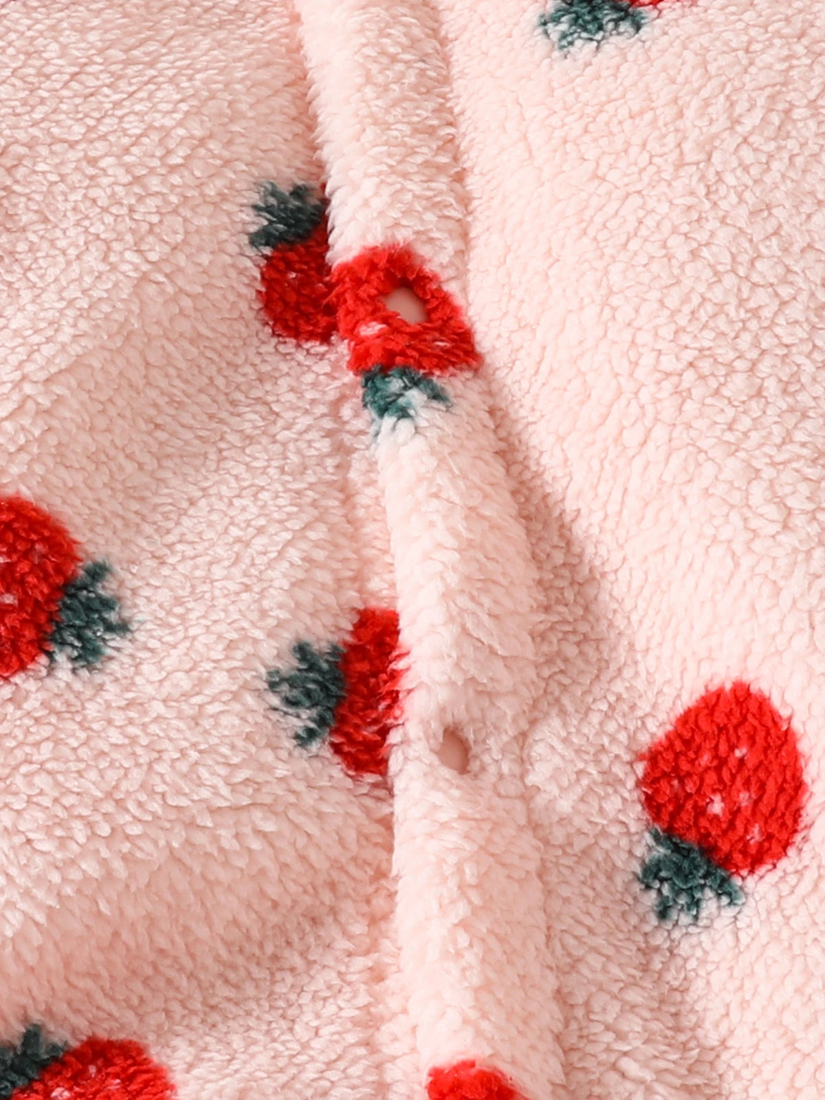 Baby Girl Strawberry Print Hooded Romper - Plush Winter Jumpsuit - photo 4