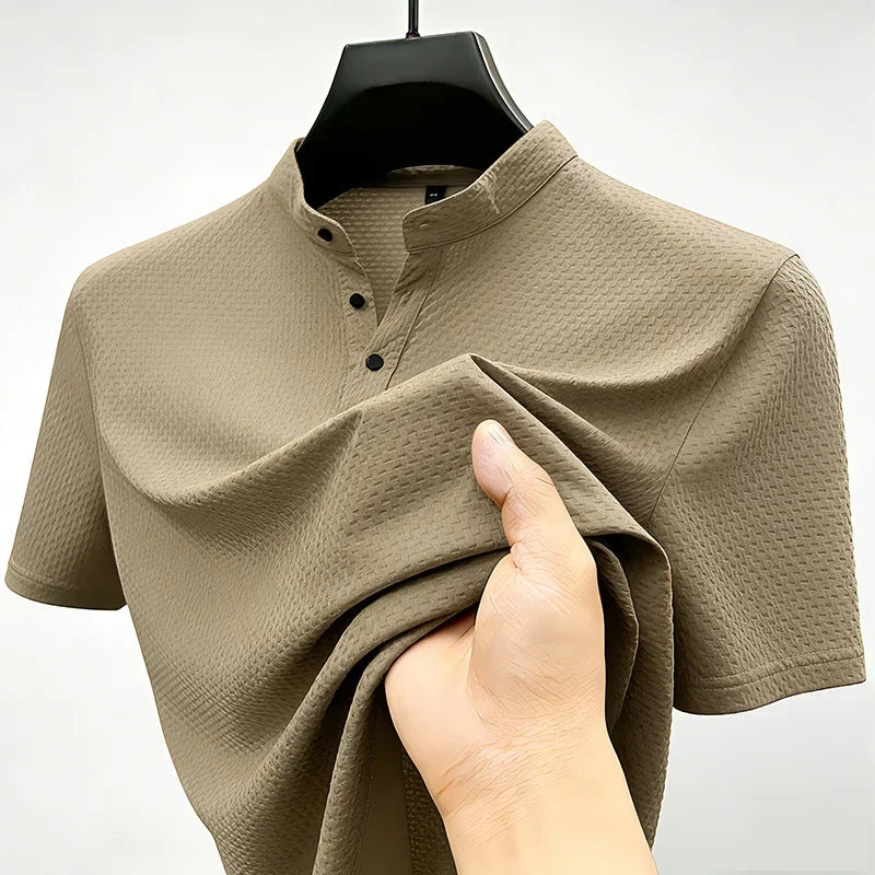 Men's Waffle-Knit Stand Collar Polo - Slim Fit, Office Ready