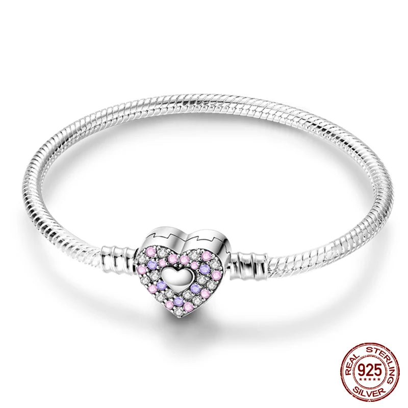 925 Sterling Silver Charm Bracelet – Star Moon Sun Four Leaf Clover Zircon | DIY Birthday Gift for Women (17-20cm)