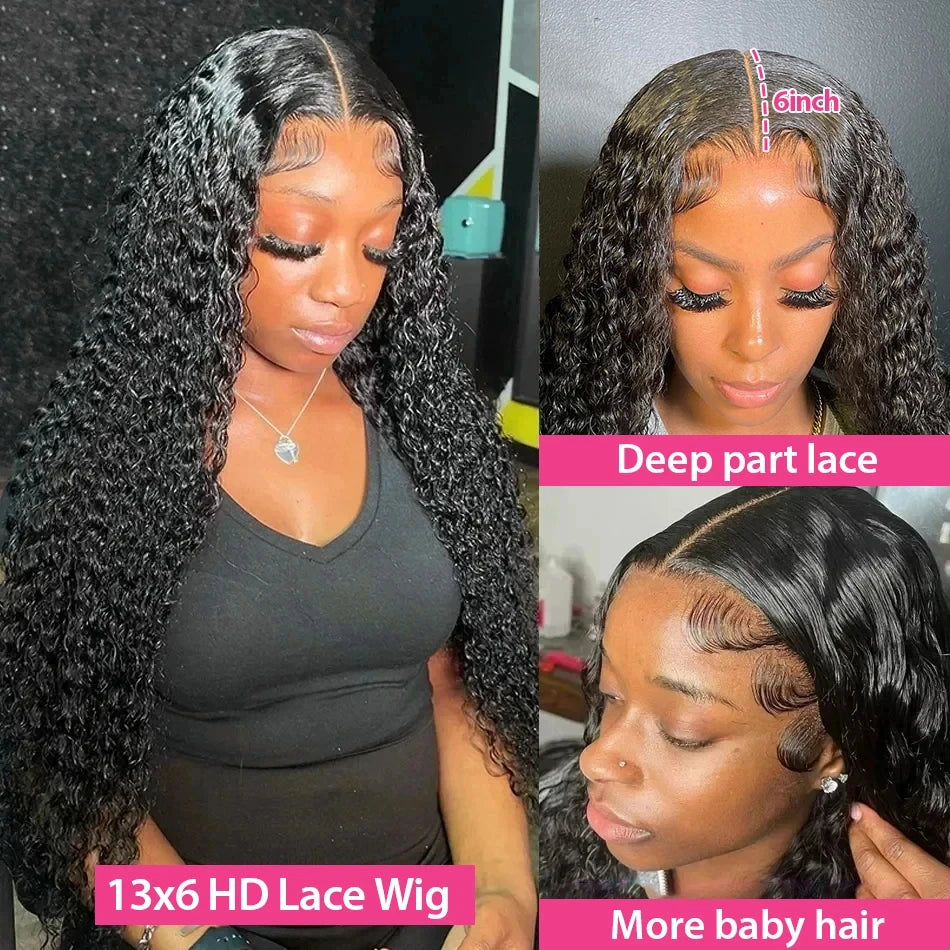 Curly Deep Wave 13x6 HD Lace Front Human Hair Wig — 250% Density (30"–40")