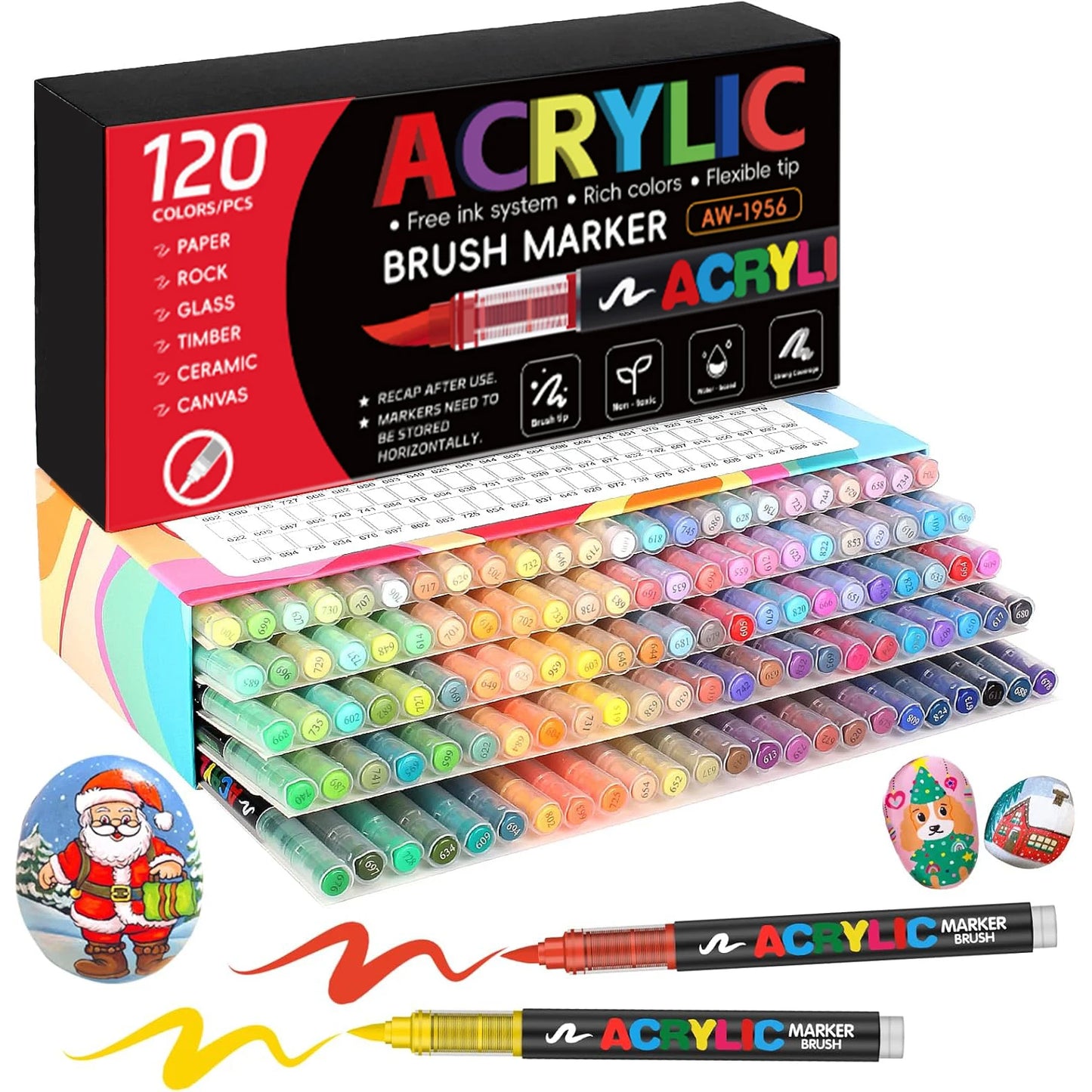 12-366 Colors Acrylic Painting Marker Waterproof Acrylic Brush Marker Professional Acrylic Marker Set DIY Coloring Art Supplies