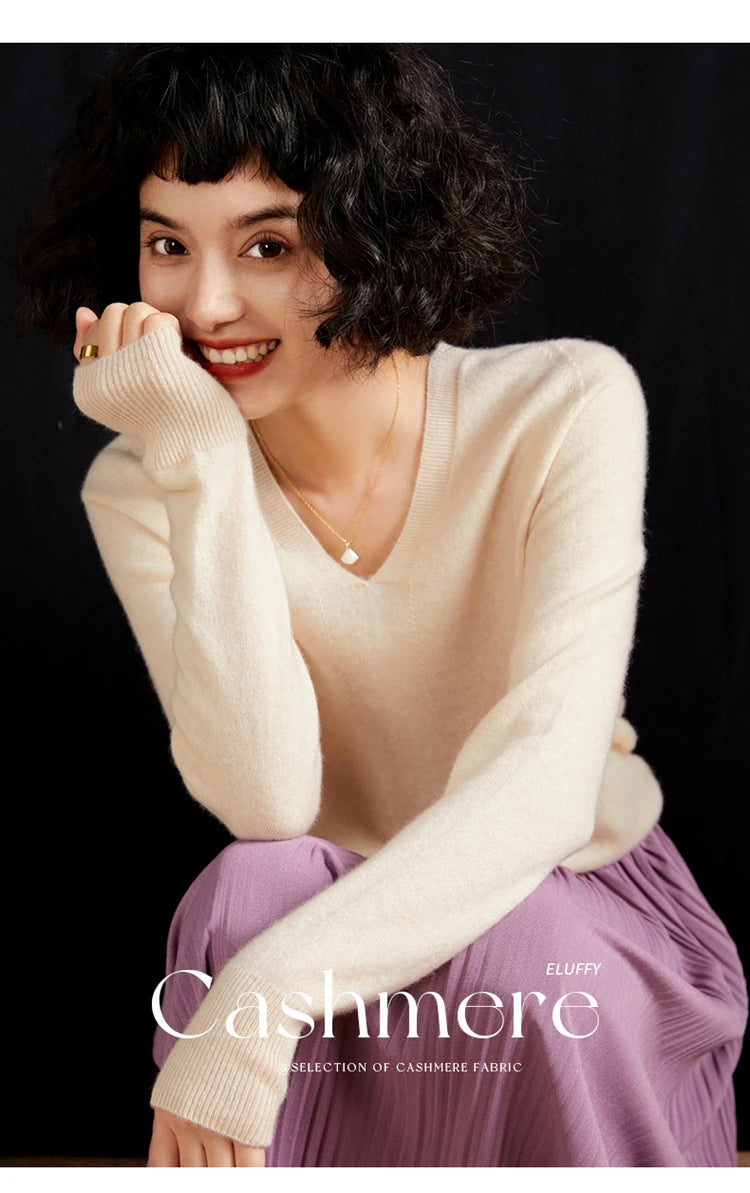 Women's Cashmere V-Neck Sweater, Knit Pullover