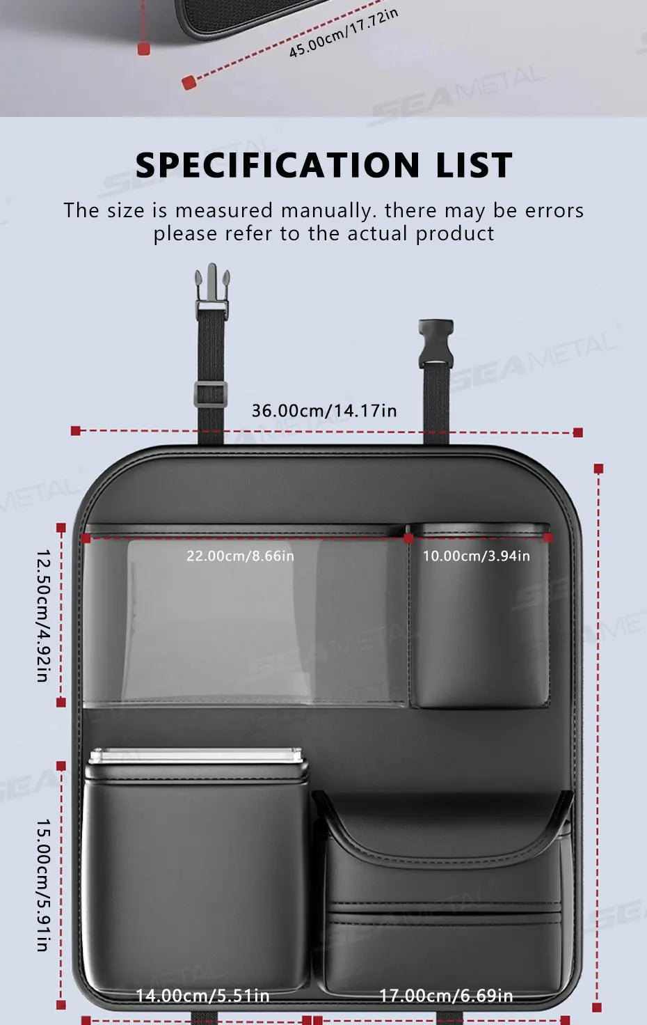 SEAMETAL Car Seat Back Storage Bag Large Capacity Multi-Pocket Backseat Organizer Foldable Dining Table Tablet Tray Hanging Bag