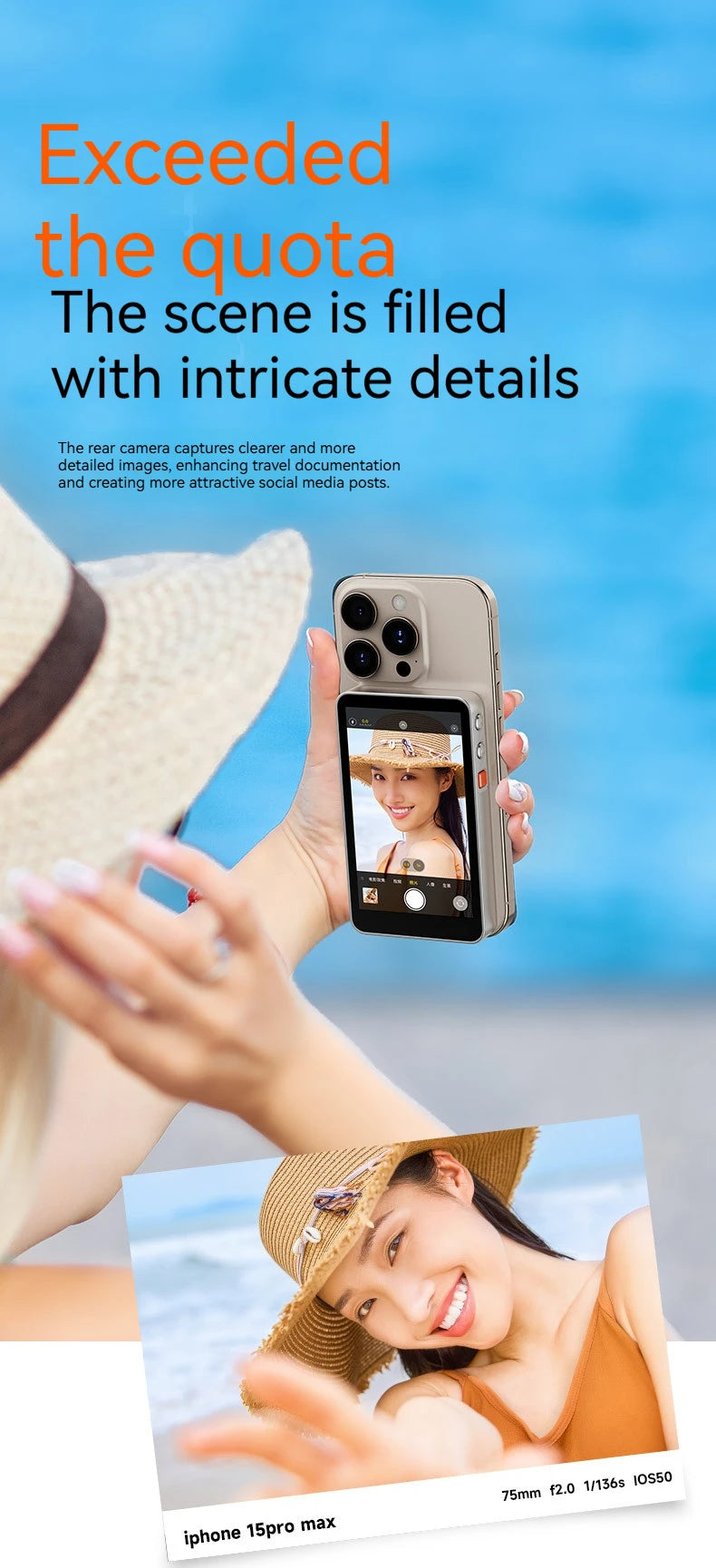 Magnetic Phone Selfie Monitor Screen,For IPhone And Android Smartphones Rear Camera For Real-time Selfie Video Streaming