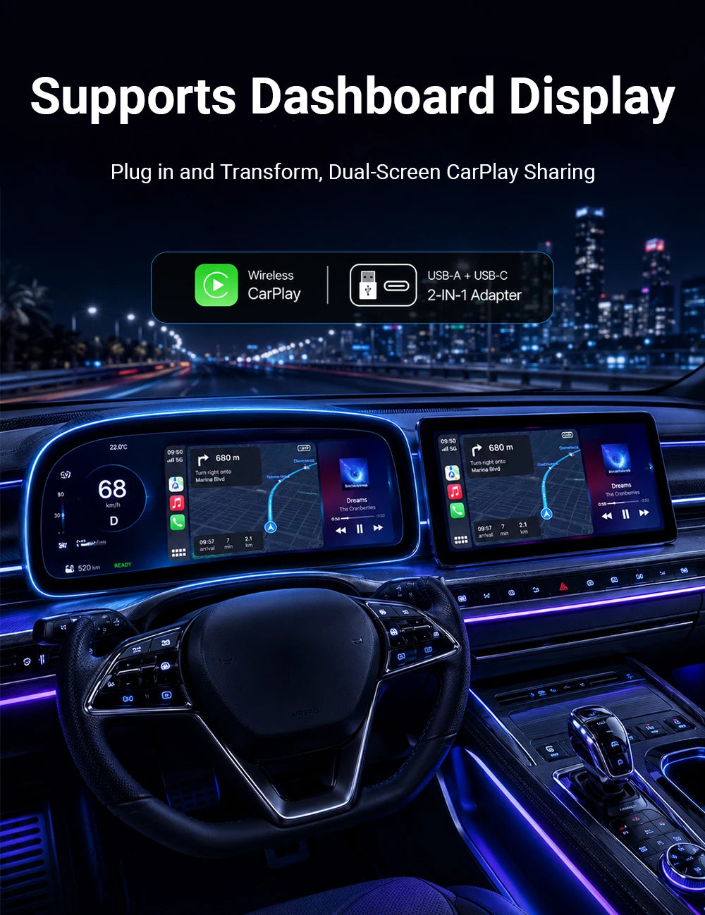 2-in-1 Wireless CarPlay & Android Auto Smart Box (5GHz)