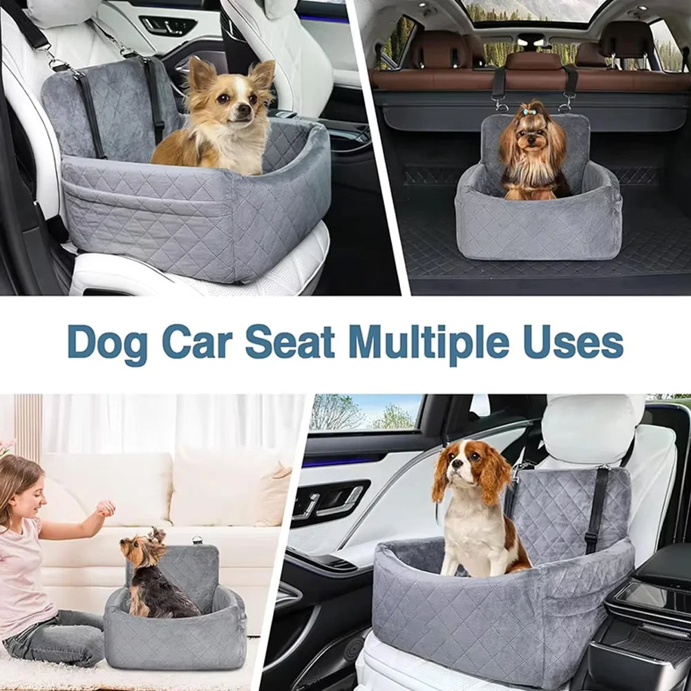 Pet Car Seat Kennel – Removable Washable Anti-Slip Dog & Cat Travel Nest | Front & Rear Row Safety Seat (Black, Gray)