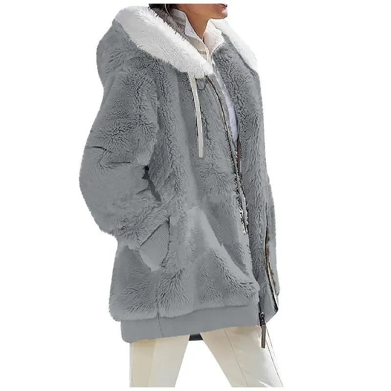 Women's Hooded Fleece Zip Jacket, Casual Winter Coat