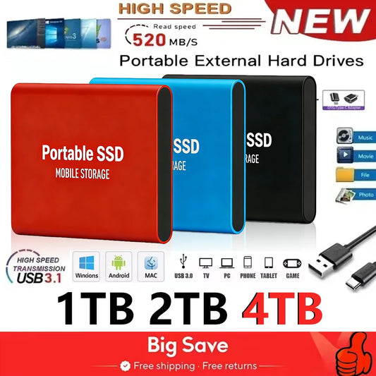 Genuine Portable SSD 1TB High Speed External Hard Drive 2TB/4TB USB 3.2 Hard Disk 16TB Mass Solid State Drive for Laptop/PC/MAC