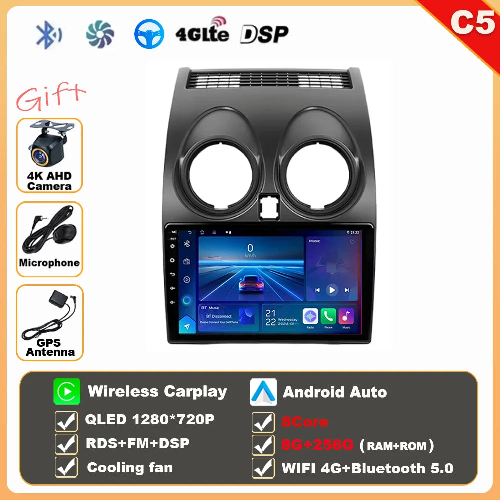 Android 16 Wireless CarPlay Android Auto Car Radio For Nissan Qashqai J10 2006 2007 2008-2013 Smart Intelligent Systems 4G GPS
