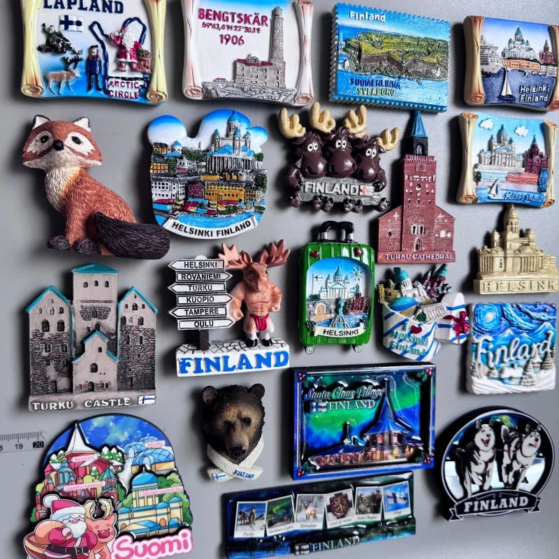 Finland Tourist Souvenir Fridge Magnets Helsinki Bengtskar Turku Cathedral Suomi Lapland Aurora Moose Finnish Reindeer HomeDecor