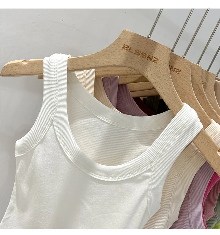 AOSSVIAO Women Solid Round Neck Ribbed Tank Top Camisole Women 2026 Summer Basic Elastic Tank Top O Neck Solid Tank Top